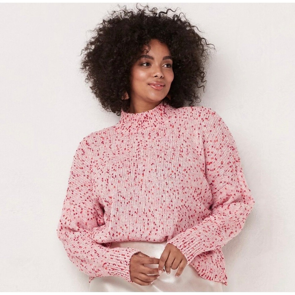 Lauren Conrad Pink Speckled Mock Neck Sweater XL Soft Knit Metallic Thread